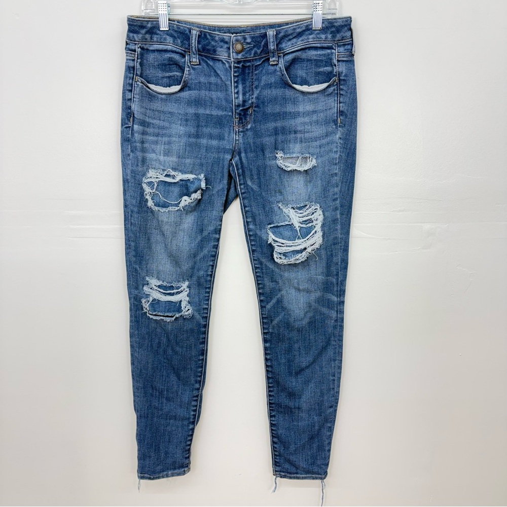 American Eagle Outfitters Ripped Blue Skinny Jeans D21